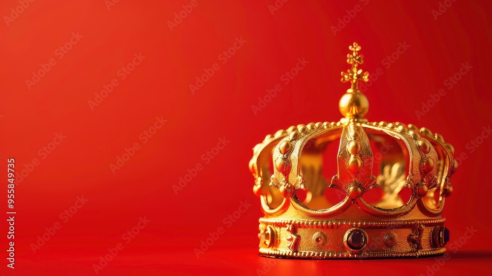 A golden crown with intricate details sits on a brown background, ready to be worn by a king or queen.