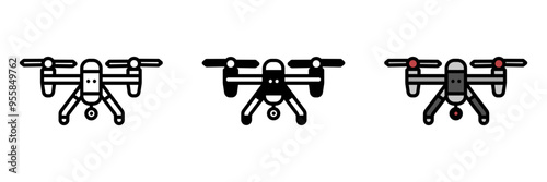 Drone icon, an unmanned aerial vehicle (UAV) operated remotely or autonomously, used for reconnaissance, surveillance, or tactical strikes.