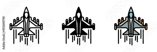 Fighter Jet icon, A fast, agile military aircraft designed for air-to-air combat, interception, and ground attacks with advanced weaponry systems.