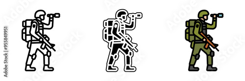 Reconnaissance icon, the military practice of surveying or gathering intelligence on enemy positions, often using aircraft or drones.