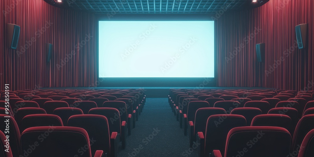 Empty Movie Theater Seats with Blank Screen