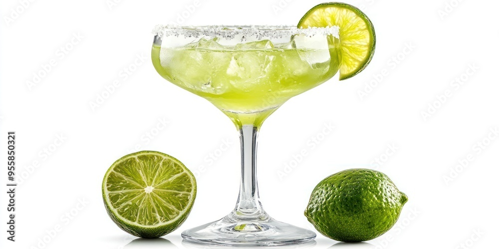 A Glass of Margarita with a Lime Wedge and Two Limes A Glass of Margarita with a Lime Wedge and Two Limes