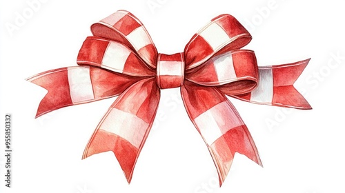 A vibrant red and white striped bow, perfect for gift wrapping, decorations, or festive occasions, adding a cheerful touch.