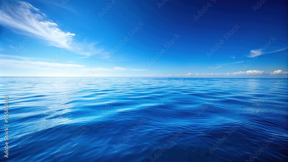 Fototapeta premium Blue ocean with clear sky reflecting on the water surface, serenity, peaceful, tranquil, summer, vacation, nature, seaside