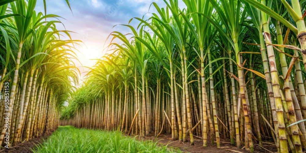Close-up of lush sugarcane plantation during harvest season, ripe stalks ready for cutting , agriculture, plantations