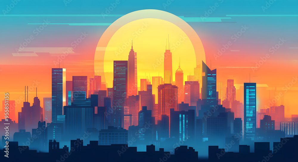 “Vector Illustration of City Skyline at Sunset with Vibrant Colors”
“Vector Illustration of City Skyline at Sunset with Vibrant Colors”