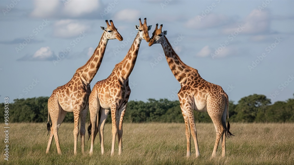 Three giraffes on safari environment savanna concept nature wildlife Three giraffes on safari environment savanna concept nature wildlife