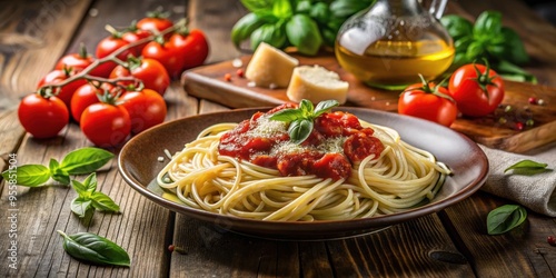 Delicious plate of spaghetti with tomato sauce