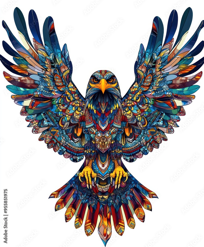 Fototapeta premium A vibrant, intricately designed eagle with colorful feathers, showcasing artistic creativity.