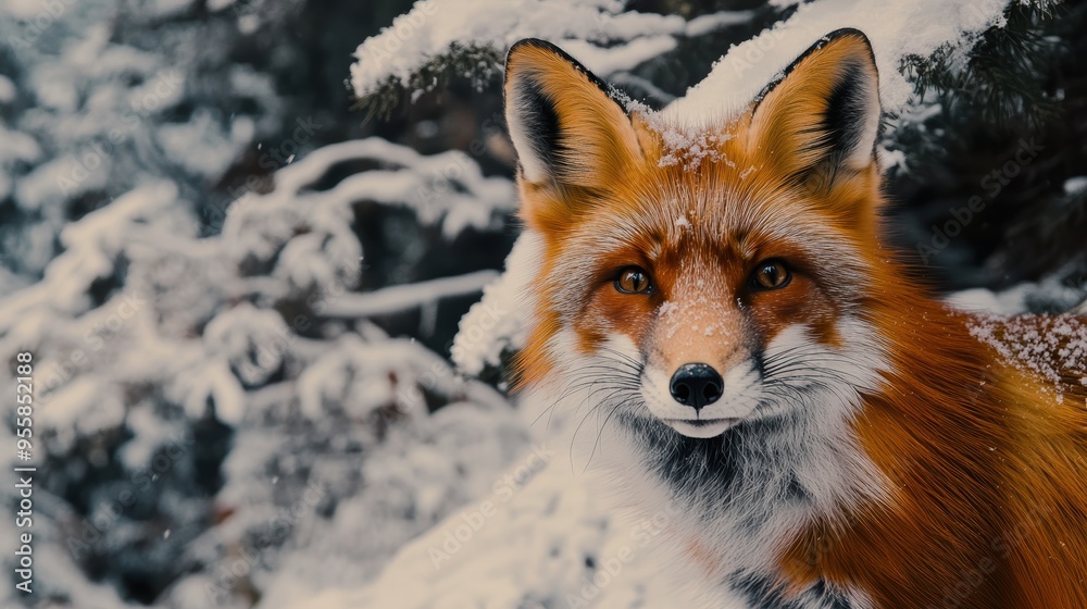 Obraz premium Red Fox In Snowy Forest