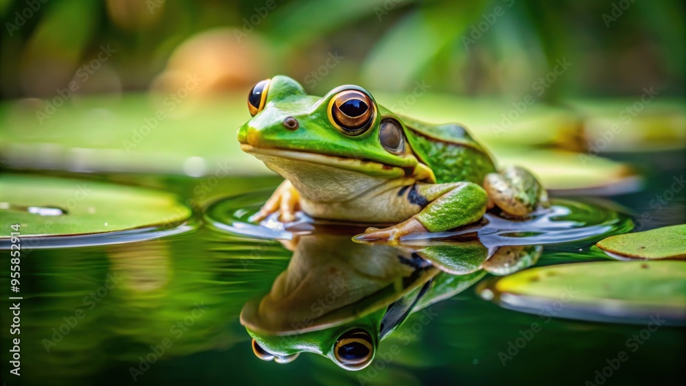 Green eyed frog sitting on a lily pad in a pond , frog, green, eyes, lily pad, pond, nature, wildlife, amphibian, cute, colorful Green eyed frog sitting on a lily pad in a pond , frog, green, eyes, lily pad, pond, nature, wildlife, amphibian, cute, colorful