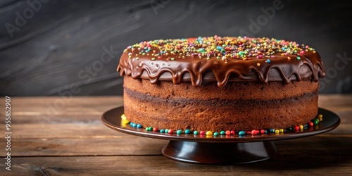 Delicious and moist chocolate cake with rich frosting and sprinkles, dessert, celebration, bakery, sweet, homemade, delicious