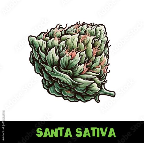 Vector Illustrated Santa Sativa Cannabis Bud Strain Cartoon