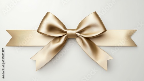 A gold ribbon bow is shown on a white background