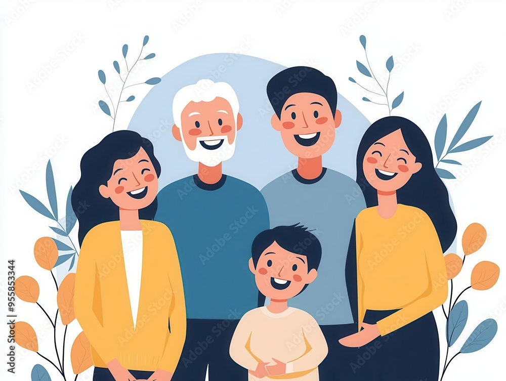 A cheerful family portrait showcasing happiness and love among generations, perfect for family themes and celebrations. A cheerful family portrait showcasing happiness and love among generations, perfect for family themes and celebrations.