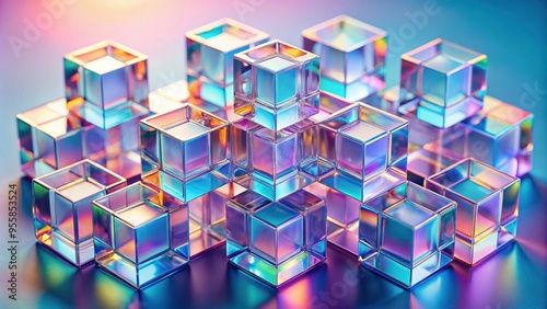 Abstract geometric cubes background with iridescent crystal cubes on pastel backdrop, abstract,, geometric, cubes