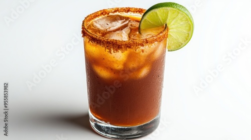 Michelada with Lime Wedge and Chili Powder Rim