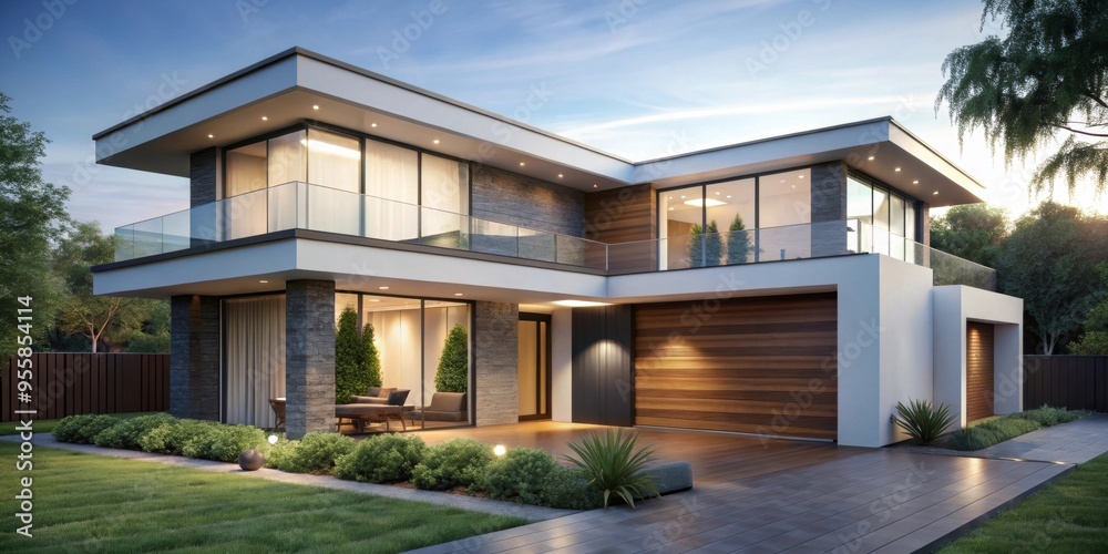 rendering of a modern house with a stylish , , rendering, house, modern, stylish,architecture, design, home