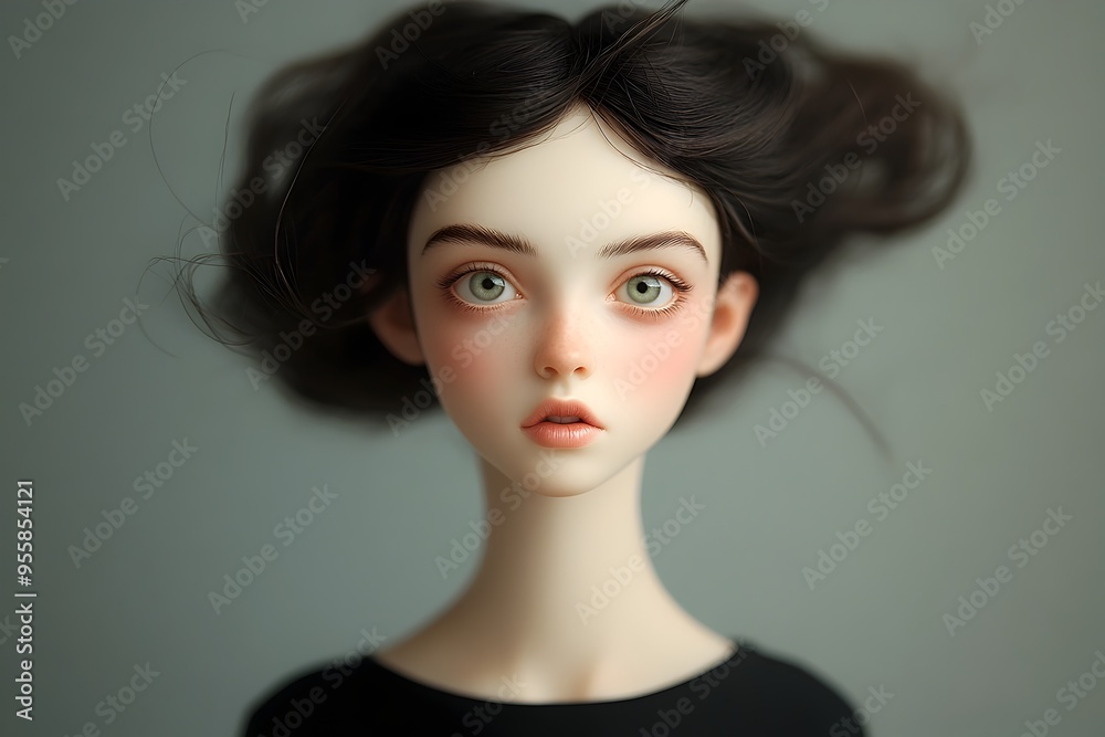 Mysterious and Captivating Porcelain Doll-like Woman in Dark Ethereal Portrait Mysterious and Captivating Porcelain Doll-like Woman in Dark Ethereal Portrait