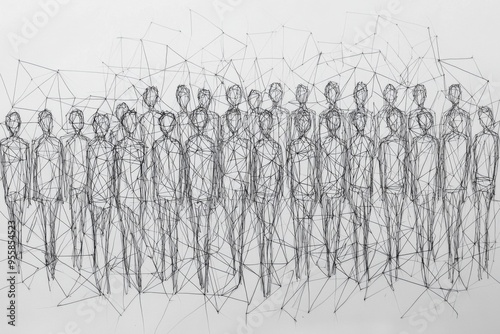 Simple people shapes connected by lines created with Generative AI