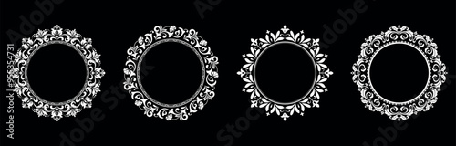 Set of decorative frames Elegant vector element for design in Eastern style, place for text. Floral black and white borders. Lace illustration for invitations and greeting cards.