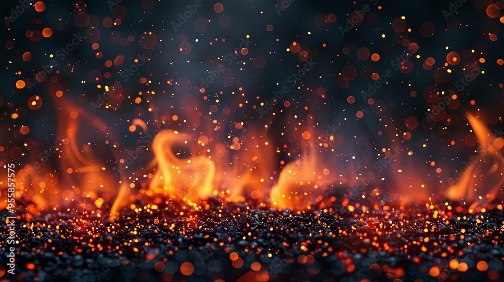 Glowing Embers and Sparks from a Burning Fire Glowing Embers and Sparks from a Burning Fire
