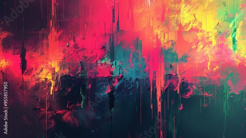 Abstract Art with Vertical Brushstrokes and Vivid Colors photo