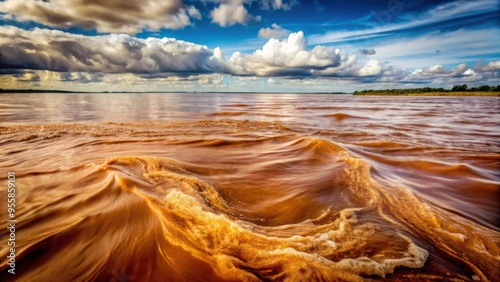 Brown dirty water with swirling and cloudy turbidity , murky, contaminated, polluted, muddy, opaque, unclean, murky, surface