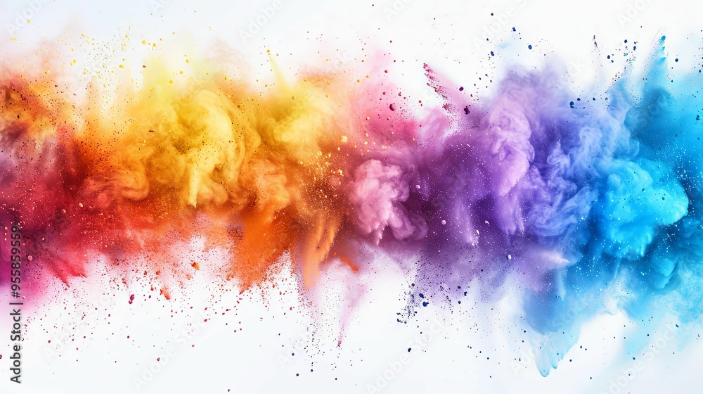 Abstract Colorful Explosion of Powder Paint on White Background Abstract Colorful Explosion of Powder Paint on White Background