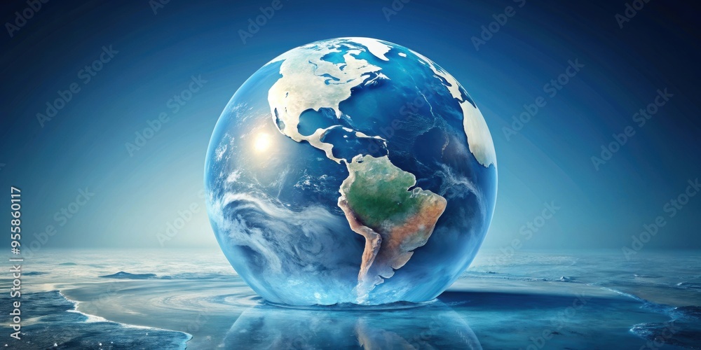 Melting ice cap globe representing urgent climate change, melting ice, global warming, environment, urgency Melting ice cap globe representing urgent climate change, melting ice, global warming, environment, urgency