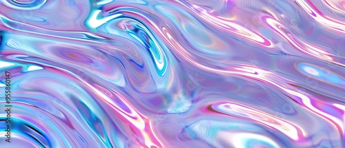 Abstract Liquid Holographic Background in Blue, Pink and White