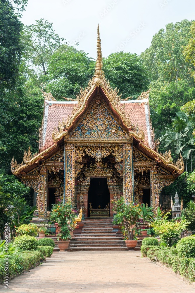 Ornate Thai Temple Architecture with Golden Decorations Ornate Thai Temple Architecture with Golden Decorations