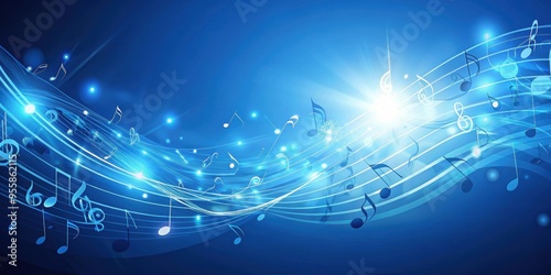 Abstract blue music background with flying notes , music, abstract, blue, background, notes, artistic, creative, composition