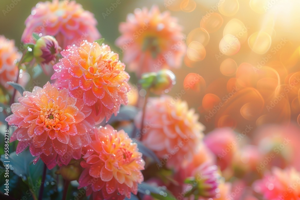 A bunch of pink flowers with dew drops on them, generative ai image A bunch of pink flowers with dew drops on them, generative ai image