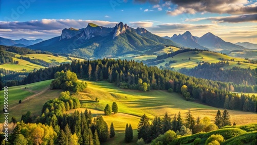 Fototapeta Naklejka Na Ścianę i Meble -  Mountain landscape in the Pieniny National Park at the foot of the Tatra Mountains, mountains, landscape