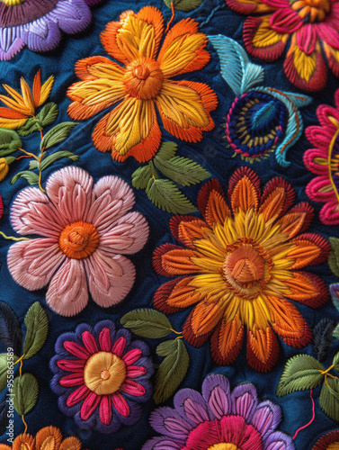 Colorful Floral Embroidery for Hispanic Heritage Month Celebration