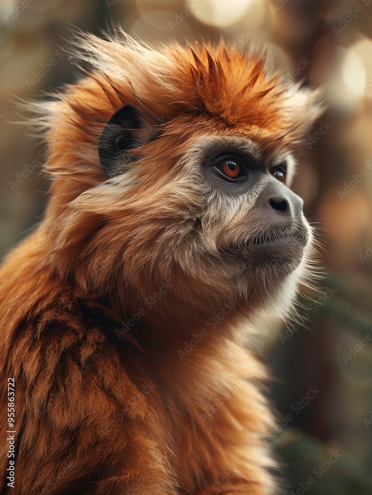 Wild Golden Snub nosed Monkey, Majestic Primate, Close up Wildlife in Nature