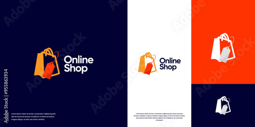 shopping bag logo and discount label, product target, flash sale, vector graphic illustration.