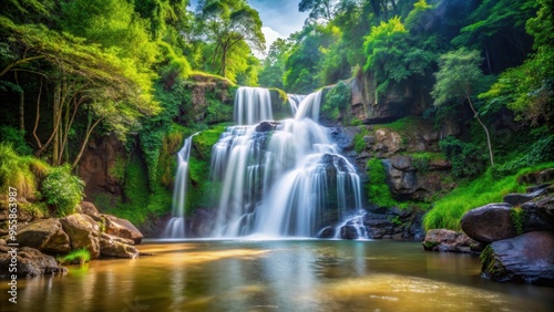 Beautiful Sarika Waterfall with rock layers and trees in Khao Yai National Park, Thailand , waterfall