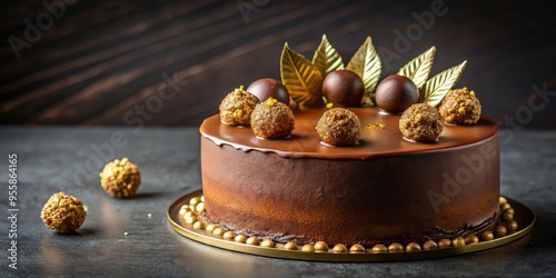 Delicious chocolate truffle cake with edible gold leaf garnish, luxurious, decadent, gourmet, dessert, sweet