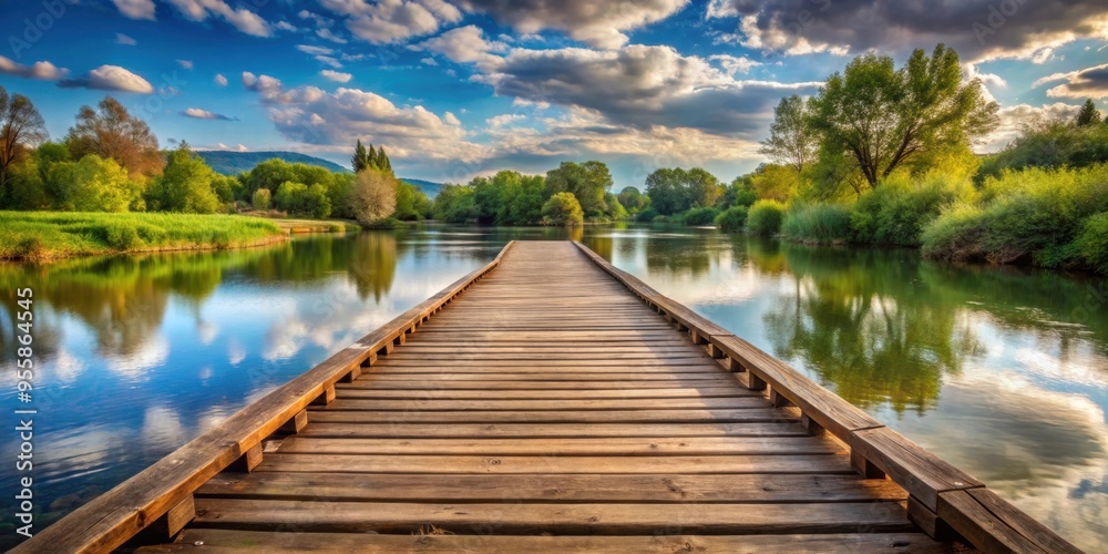 Scenic river view with a wooden bridge in the background, river, view, crossing, bridge, scenic, nature, trees, water Scenic river view with a wooden bridge in the background, river, view, crossing, bridge, scenic, nature, trees, water