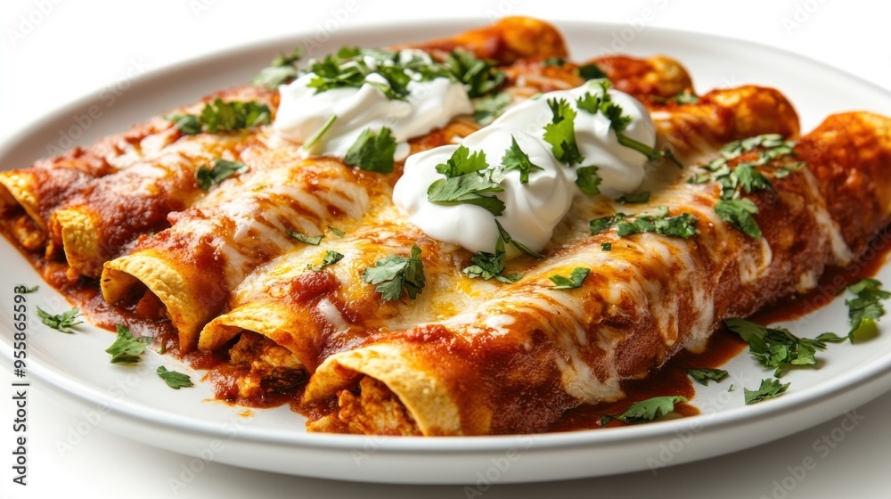 Enchiladas Topped with Sour Cream and Cilantro Enchiladas Topped with Sour Cream and Cilantro