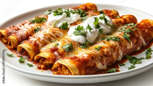 Enchiladas Topped with Sour Cream and Cilantro