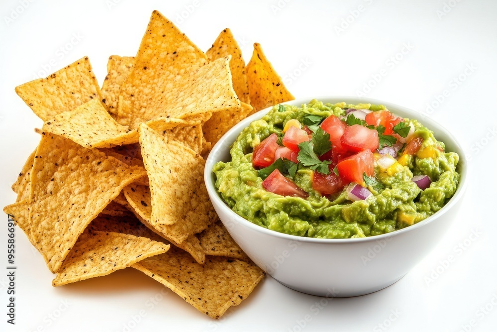 Guacamole Dip with Corn, Tomato, Onion, and Tortilla Chips Guacamole Dip with Corn, Tomato, Onion, and Tortilla Chips