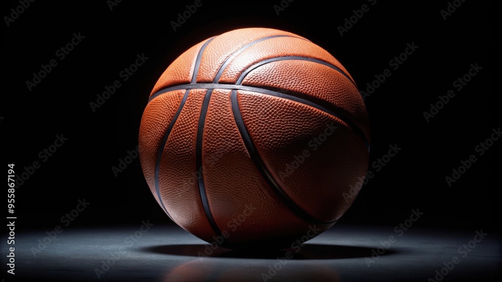 Basketball on black background, sport, ball, game, competition, activity, leisure, recreation, bounce, dribble, net, basket, hoop Basketball on black background, sport, ball, game, competition, activity, leisure, recreation, bounce, dribble, net, basket, hoop