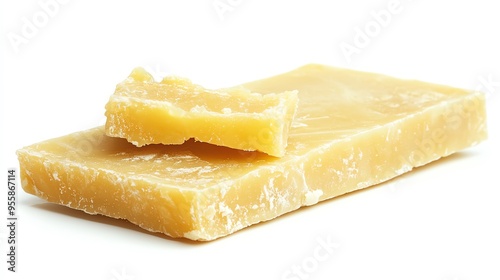 a butter slab with a small chunk missing, rustic and natural, isolated on white background