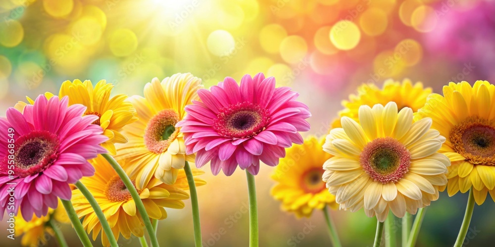 Vibrant yellow and pink gerbera daisy blossoms on a sunny day, gerber, flower, blossom, yellow, pink, vibrant, sunny, nature Vibrant yellow and pink gerbera daisy blossoms on a sunny day, gerber, flower, blossom, yellow, pink, vibrant, sunny, nature