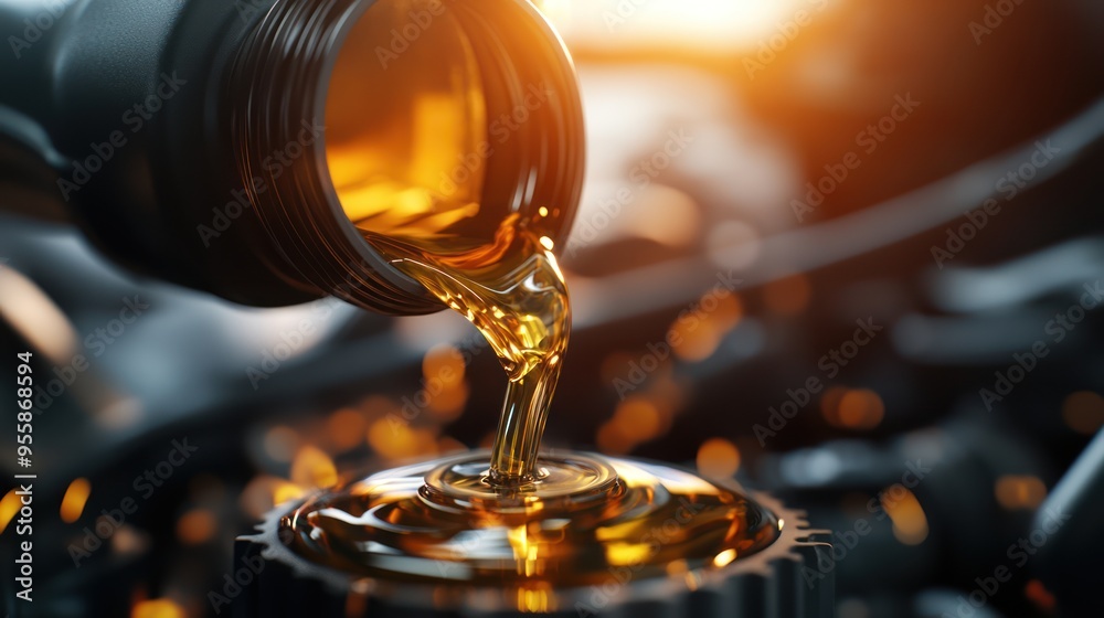 Engine Oil Pouring into a Car Engine Engine Oil Pouring into a Car Engine