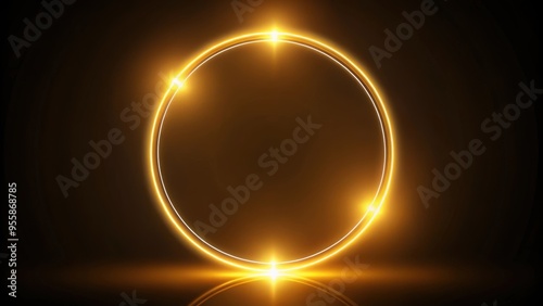 Golden neon glowing frame circle with a futuristic look, neon, glowing, frame, circle, gold, bright, futuristic