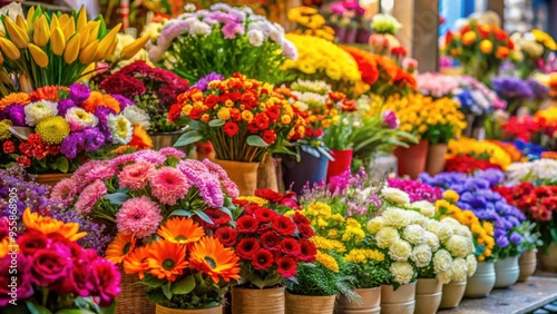 Wallpaper Mural Vibrant and colorful flowers displayed in a market , market, colorful, flowers, vibrant, display, arrangement, bloom Torontodigital.ca